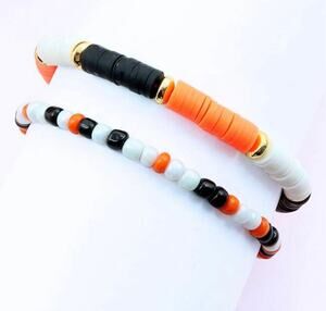 Heishi Bead Orange, Black and White Bracelet Stack